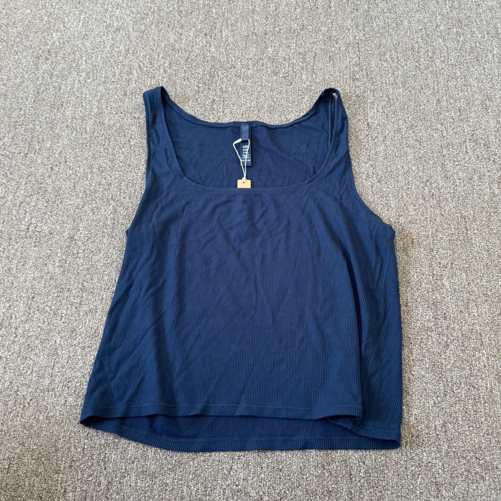 Skims Soft Lounge‎ Rib Tank Navy Blue Scoop Neck Tank Top AP-TNK-0282 4X NEW